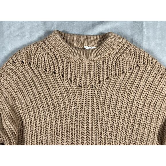 Elodie Oversized Fawn Brown Sz M Ribbed Balloon Sleeve Chunky Sweater Cozy Bulky - Picture 3 of 14